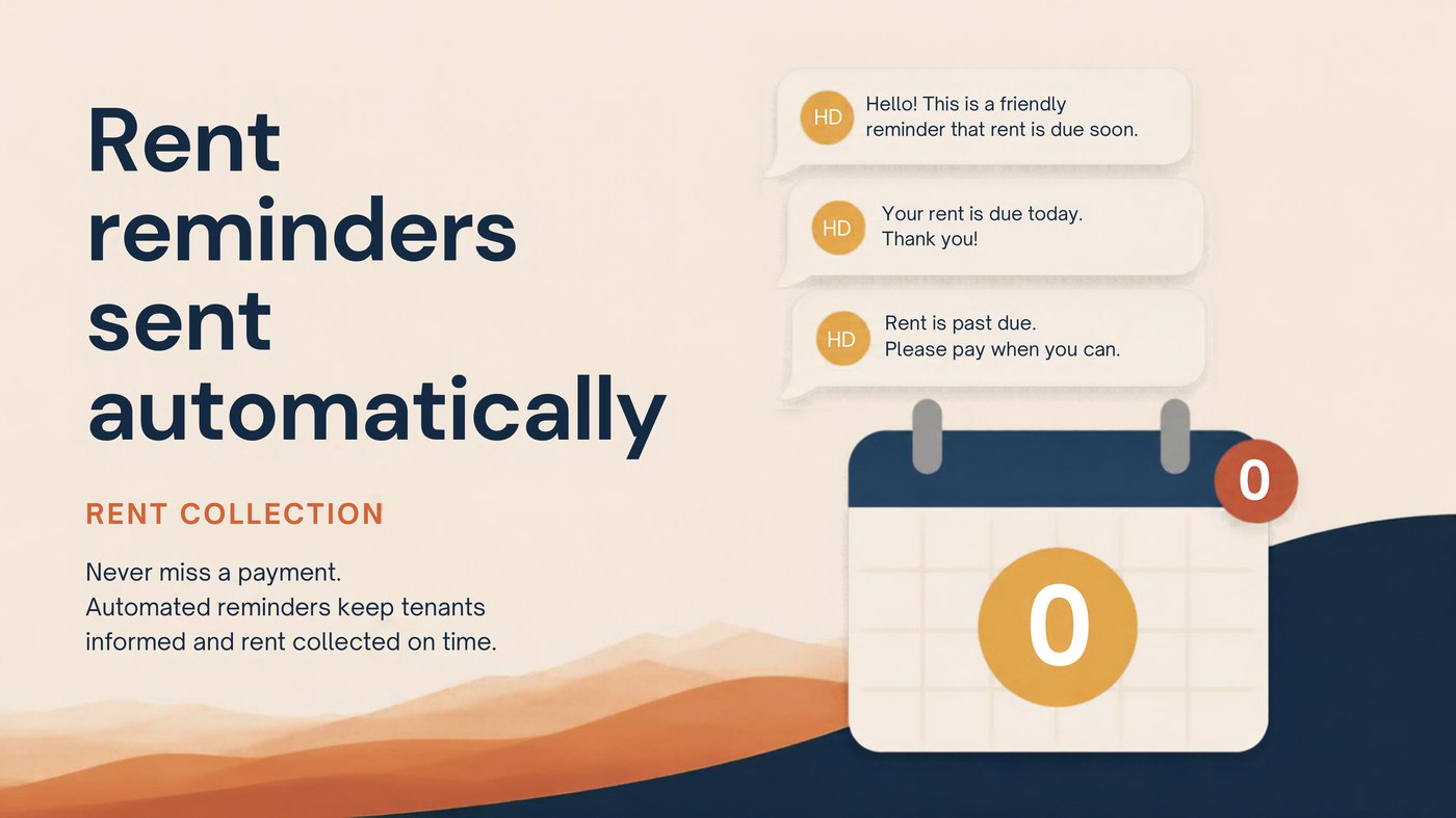 Rent Collection: rent reminders sent automatically. Never miss a payment.
